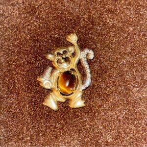Gold Monkey charm Tigers eye 10k gold diamond accent